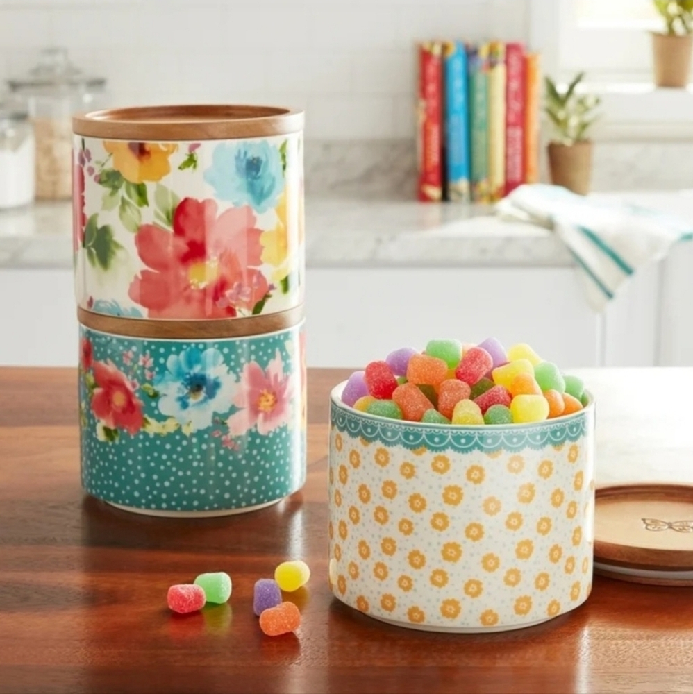 New Pioneer Woman Breezy Blossom Stacking Canisters